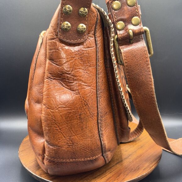 Patricia Nash Barcelona Tooled Leather Saddle Bag Crossbody Florence - Picture 4 of 12